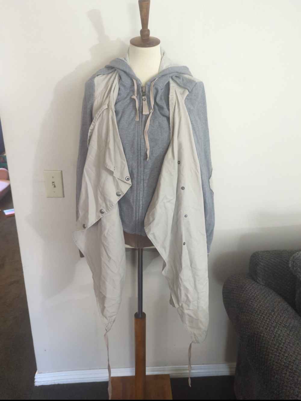 Michael Stars Anorak Sweatshirt Hooded Jacket Beige Grey